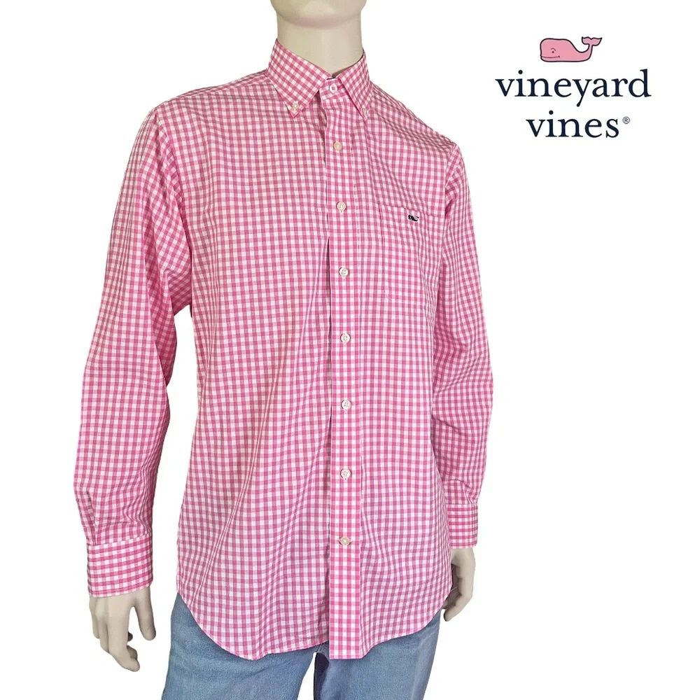 Vineyard Vines Classic Fit Tucker Shirt 100% Cotton Pink Gingham Check NWOT - Picture 13 of 13